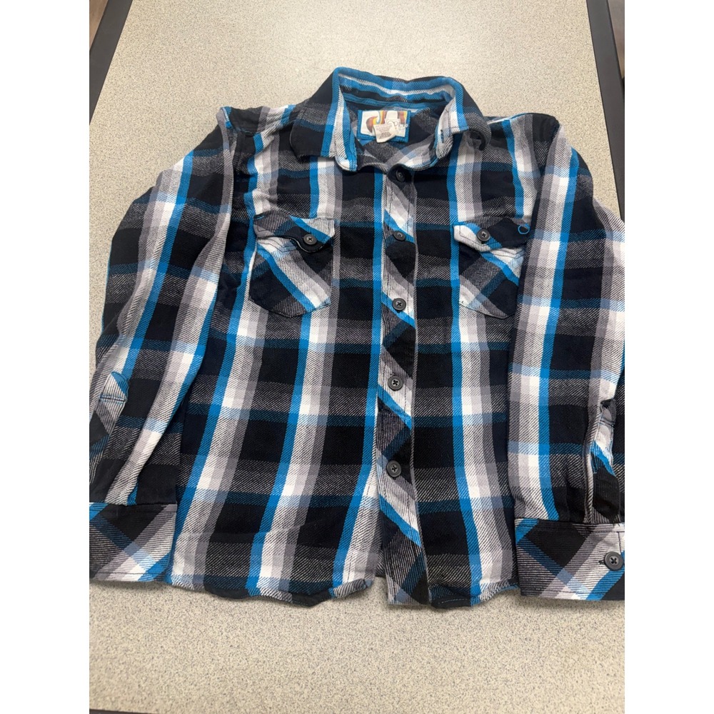 Ocean Pacific Mens XL Flannel Shirt Blue Black Plaid Button Down Cotton OP-0628A